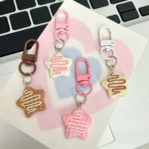 Mignon Porte-clés en Résine Gaufre Étoile Charme de Sac Coeur Style Ins Pendentif de Dessert Accessoire Pour Sac à Dos