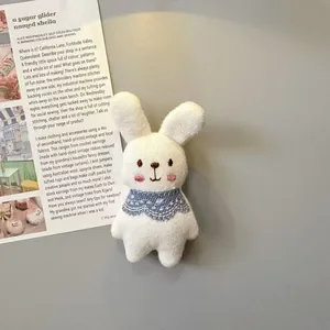 Dettaglio di un simpatico magnete da frigo a forma di coniglio in maglia bianca