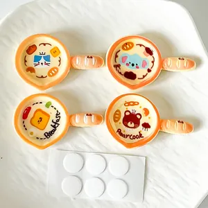 Set of 4 cute cartoon frying pan resin accessories with animal patterns and adhesive dots