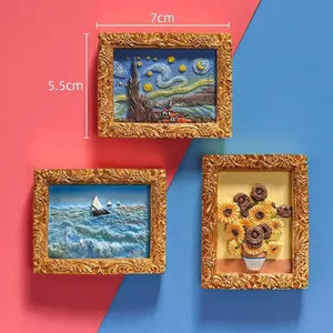 Detailed view of 3D miniature oil painting fridge magnets with 7x5.5cm dimensions