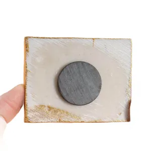 Back view of 3D resin fridge magnet showing the circular magnet and gold trim