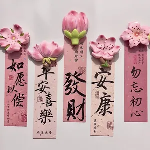 Chinesischer Stil 3D Kunstharz Pfirsichblüte Kühlschrankmagnete Rosa Blume Kühlschrankmagnet Kalligraphie Deko Küche