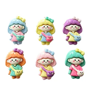 Cute cartoon girl resin charms with bear backpacks for DIY phone case and crafts