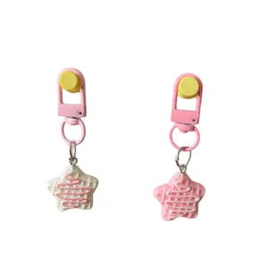 Porte-clés mignon en résine en forme de gaufre étoilée pour décoration de sac
