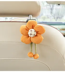 Cute orange fabric flower car seat back hook for interior storage and aesthetic decoration