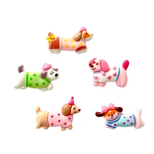 Set of five colorful cartoon dog resin flatback charms for DIY crafts