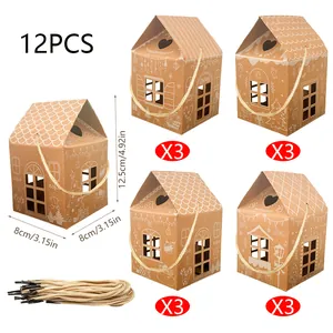 12 Stück Weihnachten Lebkuchenhaus Bonbonschachteln Kraftpapier Geschenkverpackung Set