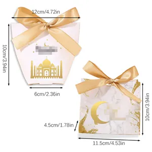 Detailed dimensions of Southeast Asian style gold-stamped gift boxes with ribbons