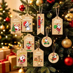 Festive set of Christmas gift tags featuring Santa and reindeer for holiday decoration.