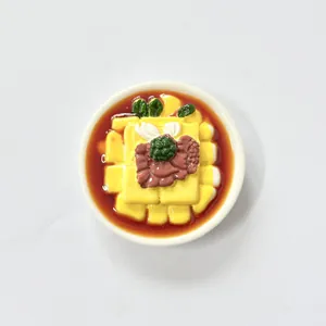 Makrodetail eines realistischen 3D-Lebensmittel-Kühlschrankmagneten in Form von Tofu