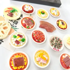 Detailansicht verschiedener realistischer 3D-Miniatur-Kühlschrankmagnete für chinesisches Essen