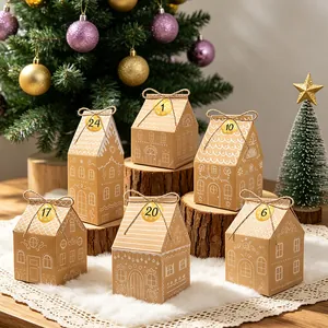 Cajas de regalo de Navidad de papel kraft con diseño de casita de jengibre