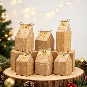 Cajas de regalo de papel kraft de casita de jengibre para fiesta de Navidad