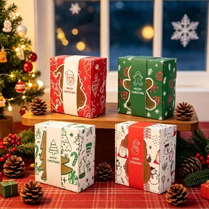Boîte à Bonbons de Noël Carrée Carton Fenêtre PVC Biscuits Pâtisserie Boîte Cadeau Père Noël Bonhomme de Neige Motif