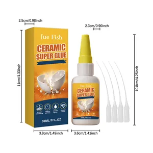 Dimensions du flacon de super glue céramique Jue Fish 30 ml et emballage avec embouts