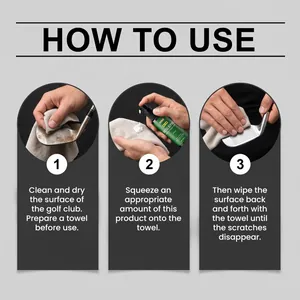 Step-by-step instructions for using golf club polishing agent to remove metal scratches