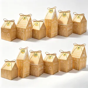 Cajas de regalo de Navidad en papel kraft con forma de casita de jengibre y números