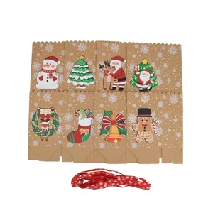 Weihnachts Kraftpapier Geschenktüten Set mit Schneeflockenmustern, Karten und roten Bändern