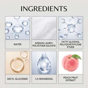 Detailed view of ingredients including water, surfactants, and peach fruit extract