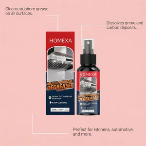 Detail view of HOMEXA 50ml multi-purpose degreaser spray bottle and retail packaging box.