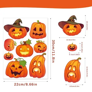 Detailed product size chart for Halloween pumpkin window stickers in multiple dimensions