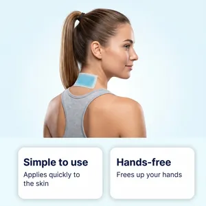 Close-up of blue cooling hydrogel patch applied to woman neck for summer relief