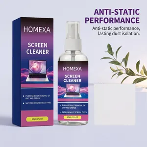 Detailed view of HOMEXA screen cleaner kit with 60ml spray, box and microfiber cloth.