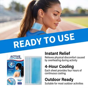 Outdoor cooling gel patch details showing neck application and active relief features.