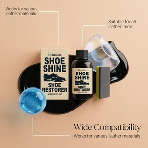 Close-up of Brunizo shoe restorer kit including 50ml shine liquid and cleaning sponge