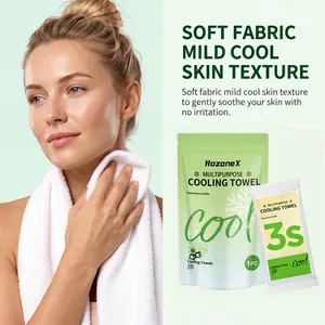 Detailed view of model using a HozoneX soft multipurpose cooling towel for skin soothing