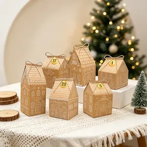 Cajas de regalo de Navidad con forma de casa de jengibre de papel kraft para dulces