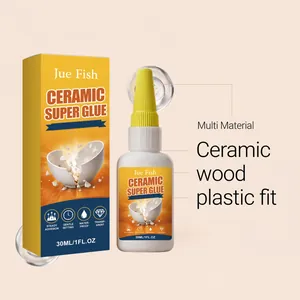 Vue détaillée montrant le flacon de colle Jue Fish 30ml avec icônes d'étanchéité