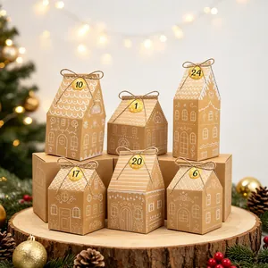 Cajas de regalo de Navidad de papel kraft con forma de casa de jengibre para dulces