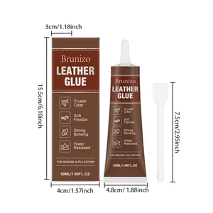 Tableau des dimensions de la colle cuir Brunizo tube 50ml et boîte