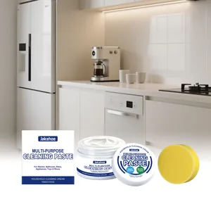 Close-up of JAKEHOE multi-purpose cleaning paste with applicator sponge and packaging