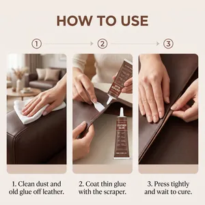 Guide d'instruction en trois étapes pour utiliser la colle à cuir Brunizo sur les meubles