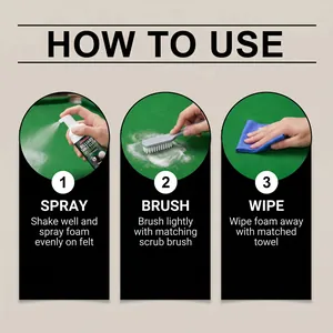Instructional guide for JAKEHOE billiard table cloth foam cleaner with brush and towel kit