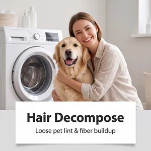 Detail showing washing machine cleaner effectiveness against pet hair and lint buildup
