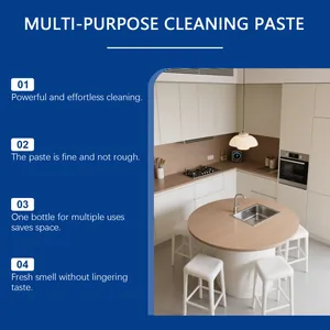Detailed features of multi-purpose cleaning paste shown with modern kitchen scene