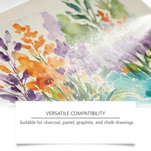 Detail view of fine fixative spray mist applied on a colorful watercolor floral painting