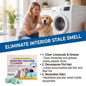 Detail view of pet-safe washing machine cleaner tablets for limescale and odor removal