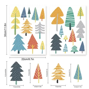 Detailed measurement sheet for colorful woodland forest tree wall decals