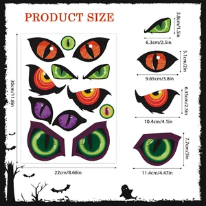 Tableau des dimensions pour autocollants de fenêtre yeux de monstre horreur d'Halloween