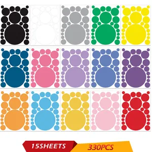 Set of 15 sheets circular wall stickers in various colors, 330 pieces total