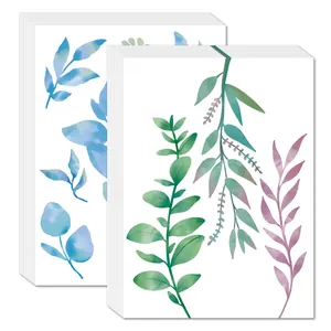 Detail view of watercolor green leaf wall sticker sheets with artistic plant patterns.