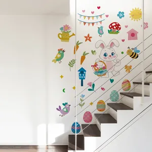 Easter themed wall stickers featuring a cute bunny and colorful eggs on a clean white wall