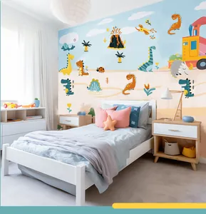 Vibrant cartoon dinosaur wall mural for children bedroom and nursery wall decor