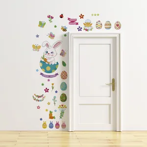 Easter wall stickers with cute bunny eggs and butterflies for festive home decoration.