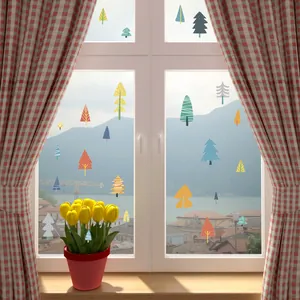 Colorful woodland tree stickers for window glass decoration in classrooms or homes