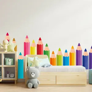 Colorful Pencil Wall Stickers Cartoon Skirting Line Decals For Kindergarten Classroom Kids Room Decoration PVC Waterproof DIY Nursery Art